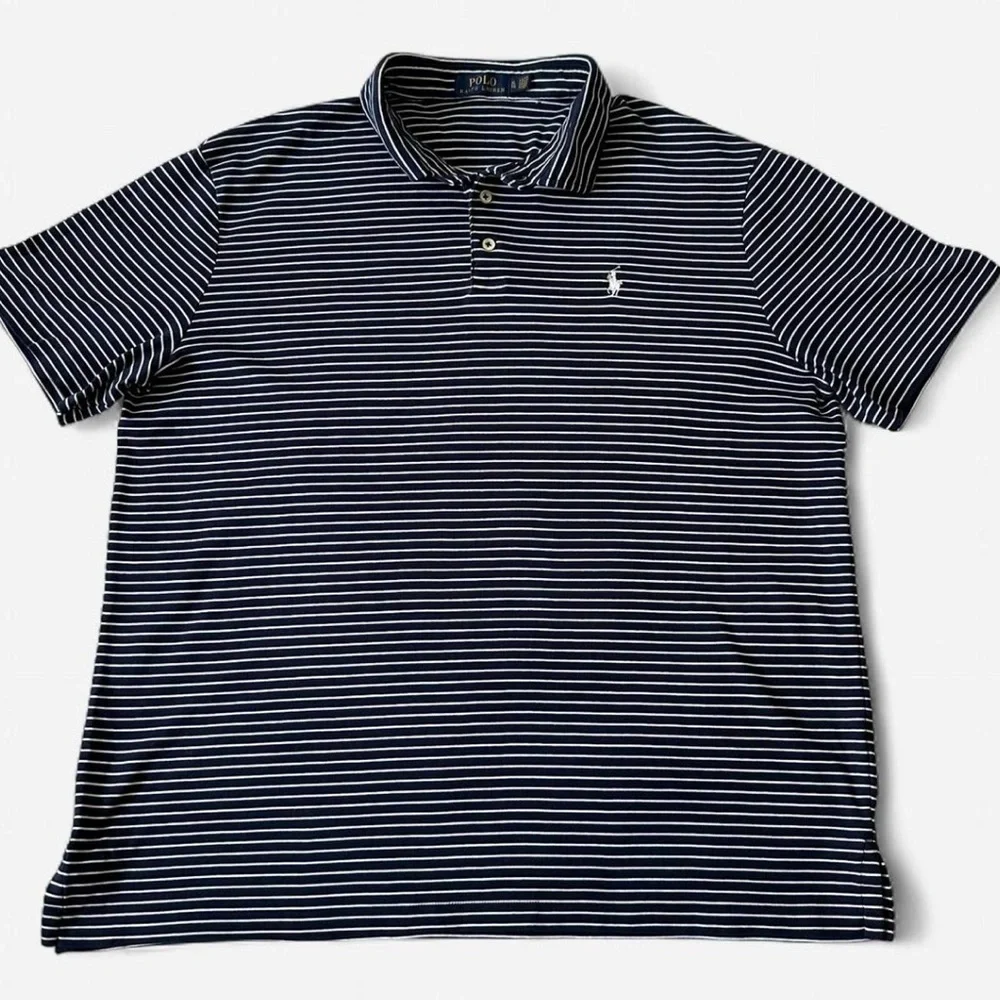 Polo Ralph Lauren Striped Polo Shirt XL Navy White Classic Preppy Minimalist - Picture 3 of 8